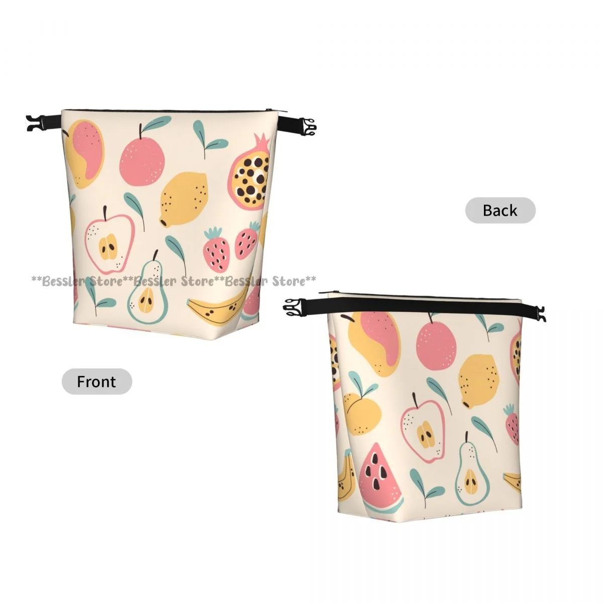 Roll Top Insulated Lunch Bag Fruit Collection Thermal Food Storage Bag Portable Bento Handbag for Daily Use