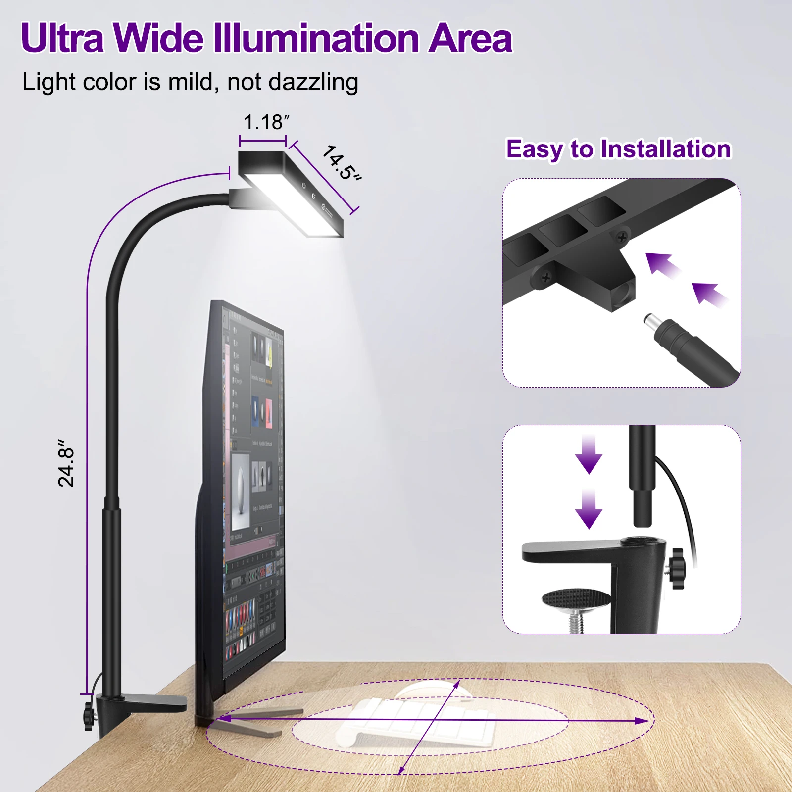 NEWACALOX-Lampe de bureau à commande tactile avec pince, col de cygne réglable à 360 °, 3 couleurs, lampe de table pour la maison, le bureau et l'étude, 12V, 24W, EU, US