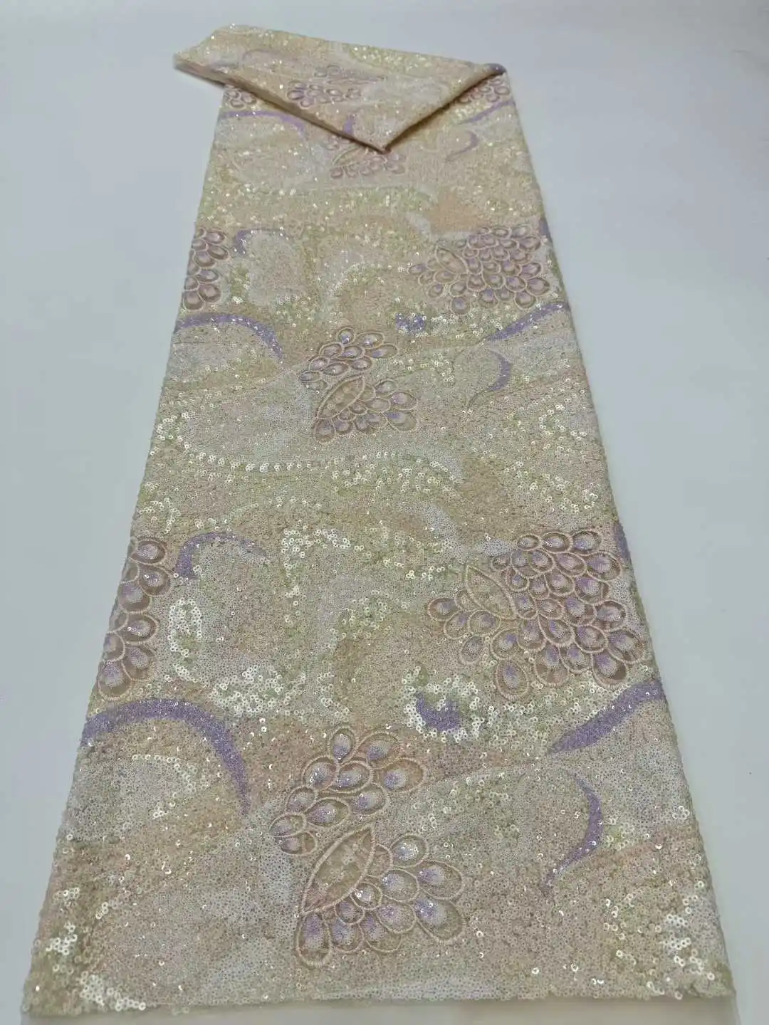 

Bridal Mesh Tulle Lace Fabric with Sequins Beaded Embroidery Elegant French Nigerian Style for Wedding Party Dresses
