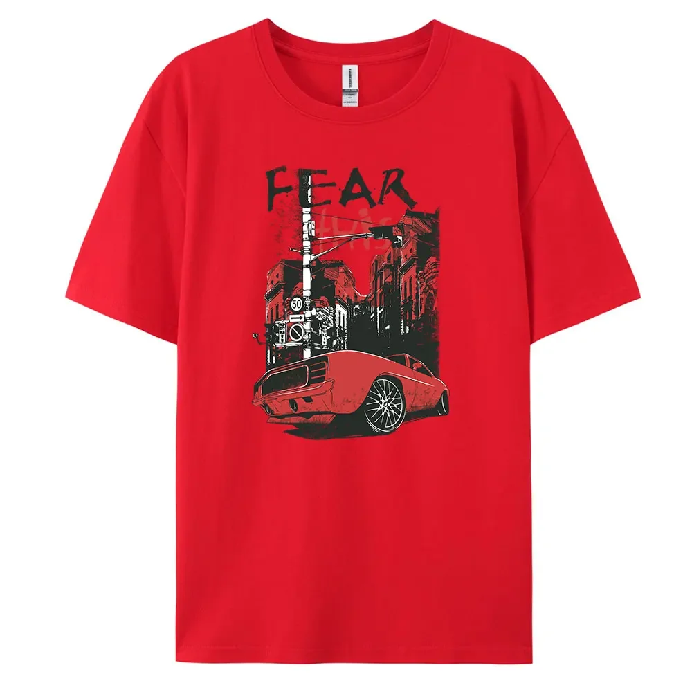 

Fear Men's Casual Short-sleeved T-shirt with 100% Cotton Fashion print Tees oversize