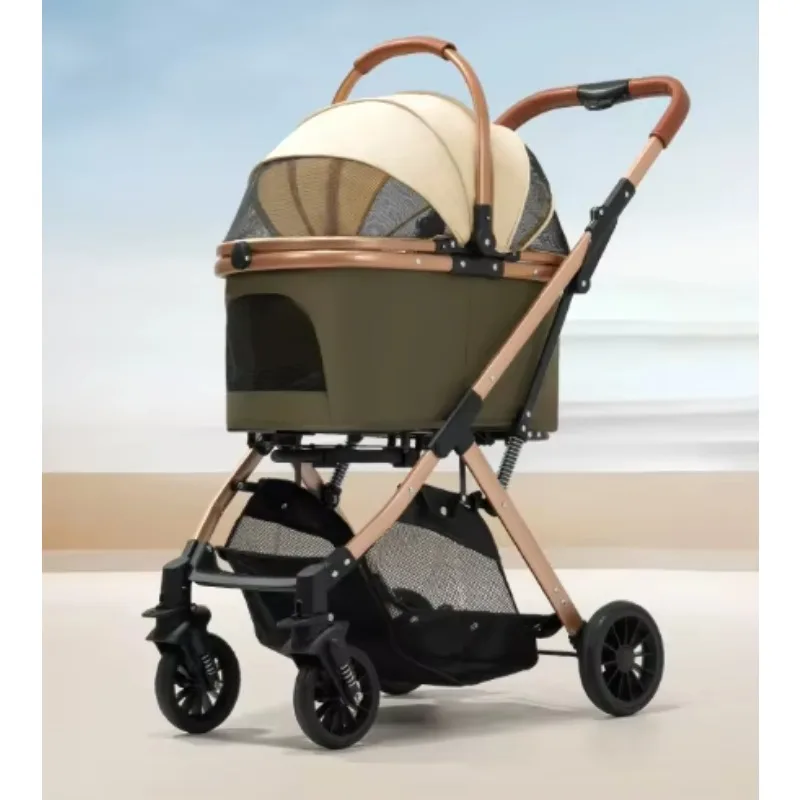 Luxury 4-Wheel Portable Pet Transport Stroller Foldable Dog Carrier Oxford Fabric Aluminum Waterproof Comfortable Large Capacity