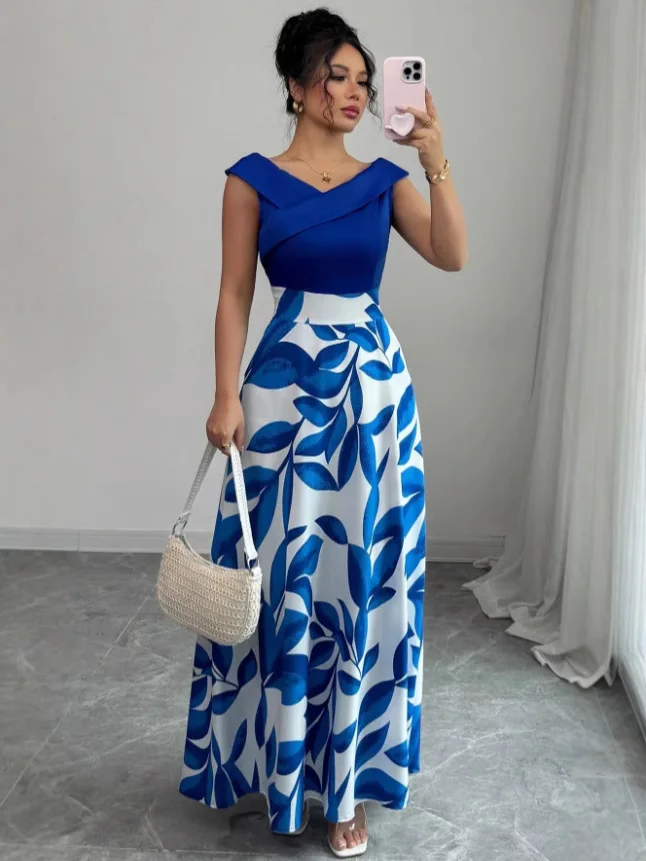 Three Sisters Spring Summer Fashion Elegant Casual Birthday Party Vacation Seaside Woman Clothes Sleeveless Print Long Dress