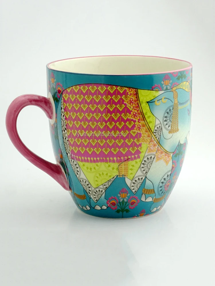 Brightly Custom Decal Exotic Colorful Ceramic Coffee Mugs Porcelain Elephant Mug