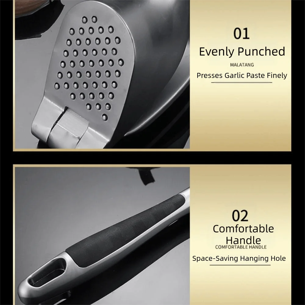 

Zinc Alloy Garlic Presser Easy To Squeezable Easy to Clean Garlic Mincer Soft Grip Handle Ergonomic Handle Garlic Chopper