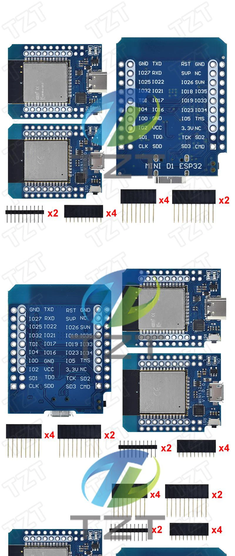 DIYTZT 1/3 Stück Für Wemos Mini D1 ESP8266 ESP32 ESP-32S WIFI Bluetooth CP2104 Entwicklungsboard-Modul für Arduino mit Pins – Detail 4