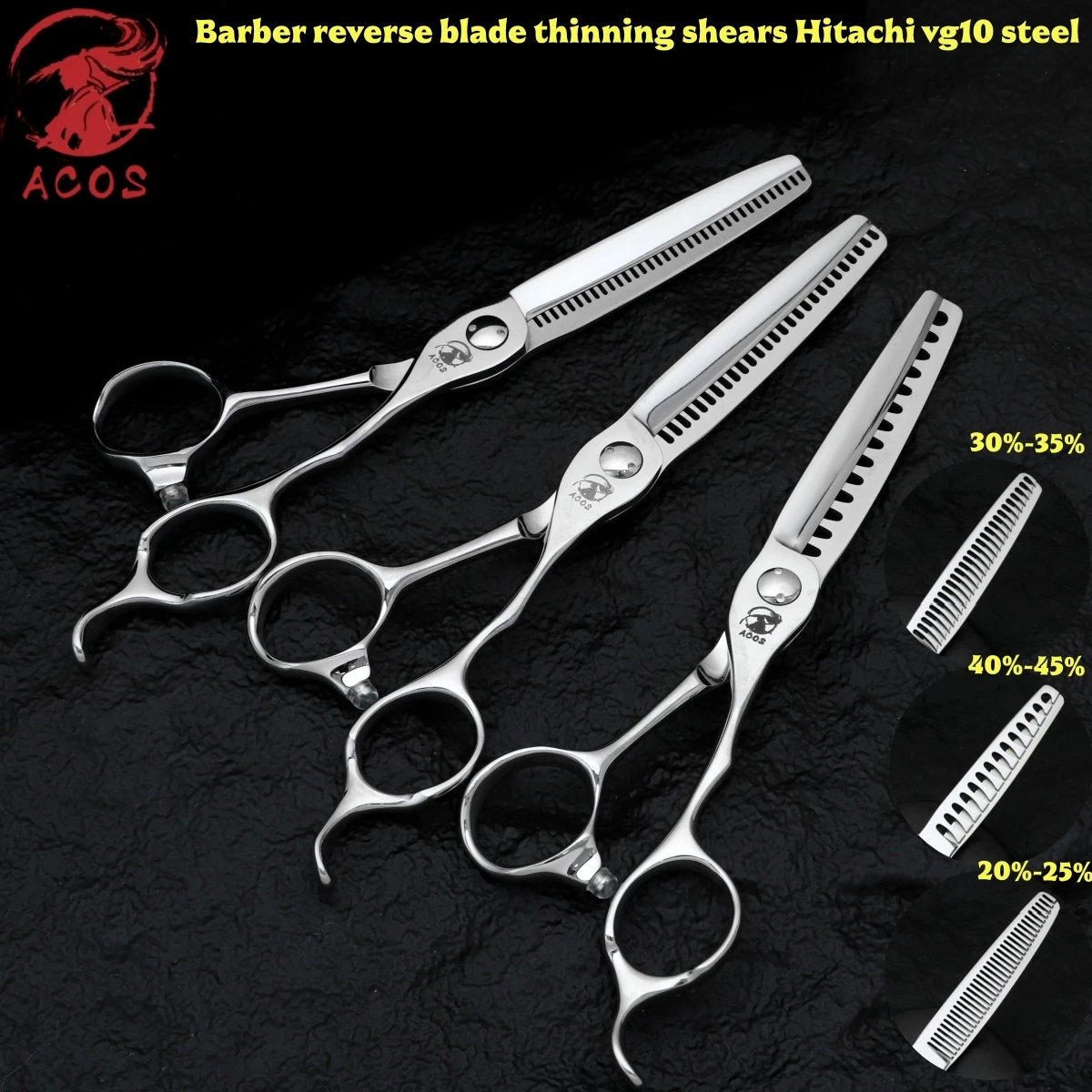 

ACOS Professional Salon Barber Scissors Reverse Blade thinning shears VG10 6 inches 20%-45% Three Specifications Family Scisso