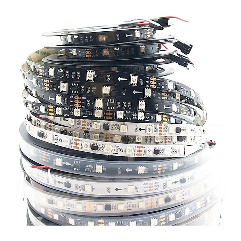 DC12V WS2811 1m/5m 30/60leds/m 5050 SMD RGB  Smart Pixel Led Strip Addressable WS2811IC Black/White PCB