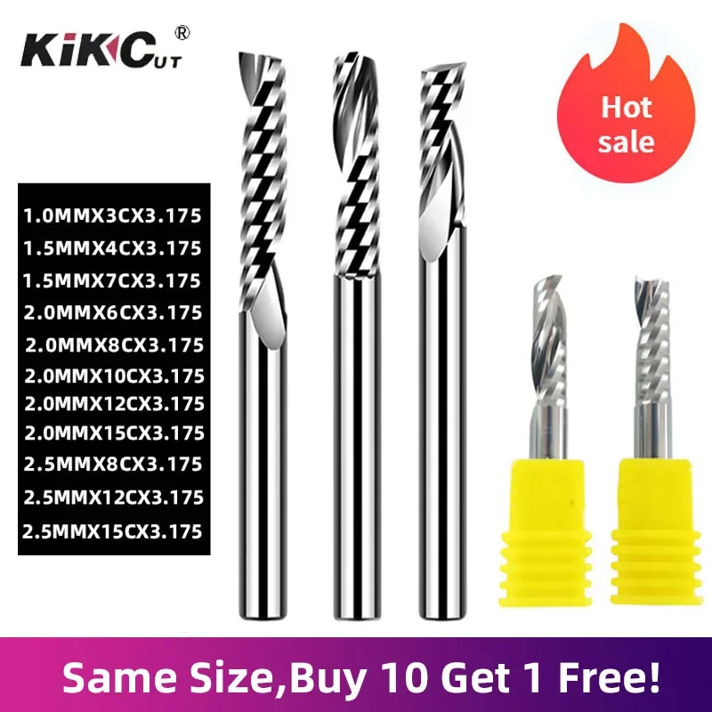 1PC Single Flute Spiral End Mill Carbide Alloy Milling Cutter For Acrylic Density Board Cutting 1.0MM 1.5MM 2.0MM 2.5MM