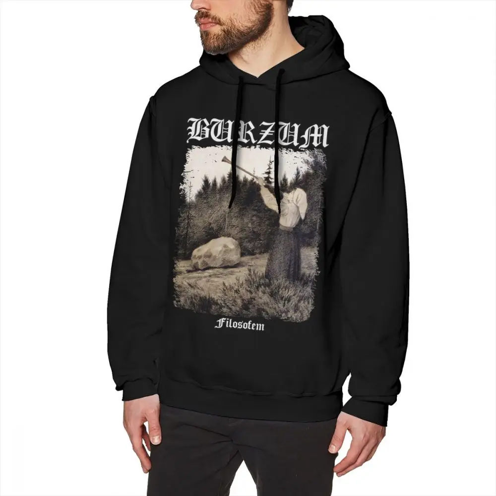 Burzum-filosofem com capuz masculino, pulôver de algodão longo com capuz cinza solto, pulôver de inverno frio, ver2