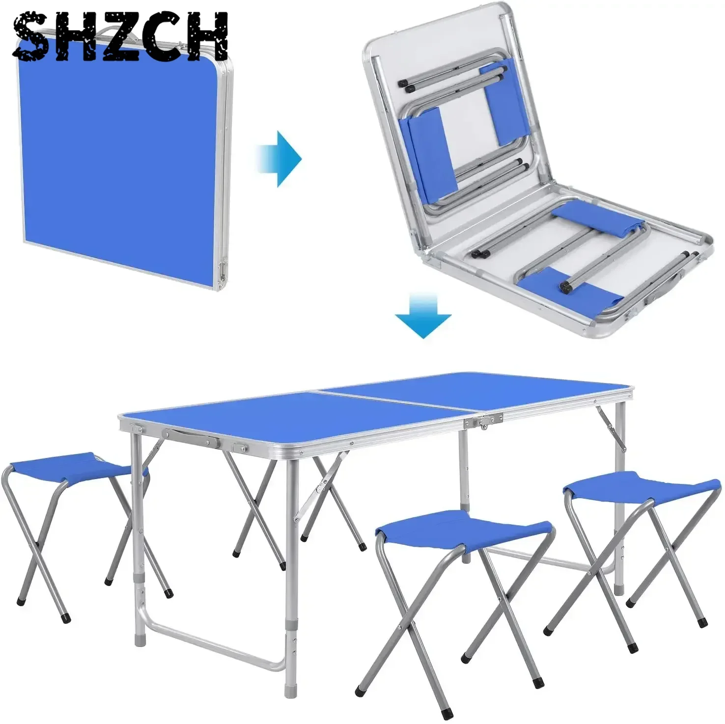 Aluminum Camping Table Foldable 120 cm with 4 Stool Garden Folding Table Outdoor Table and Chairs Set