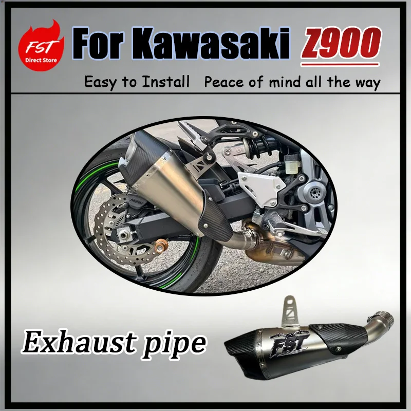 For Kawasaki Z900 FST Lossless Straight Exhaust Stainless Steel Carbon Fiber Brushed Body Part for Motorcycle