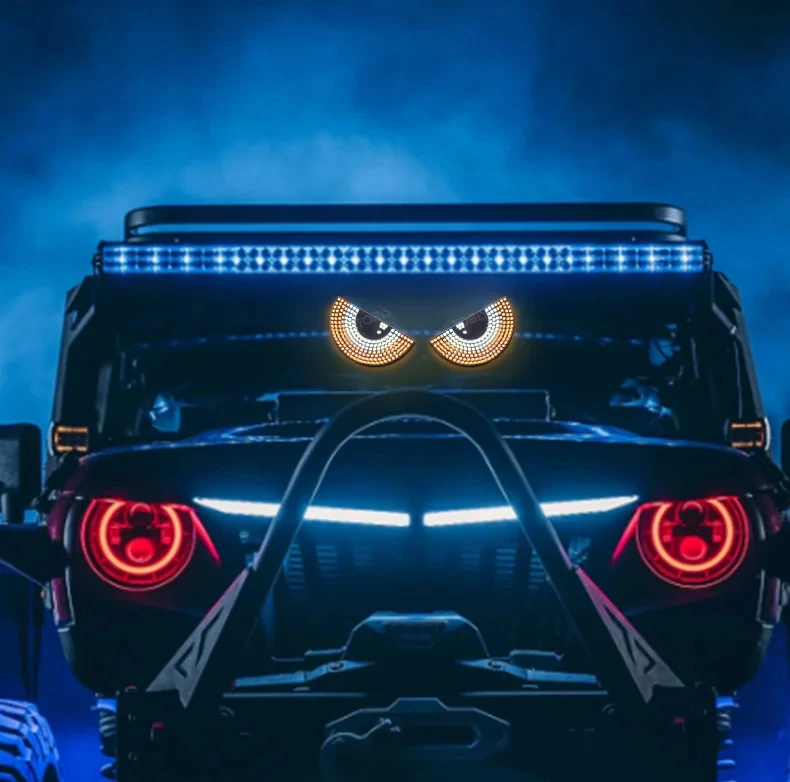 2Pcs Demon Eyes Car Warning Light Headlight LED Turn Signal Lamp with Projector Lens For Car Windshield USB Flashing