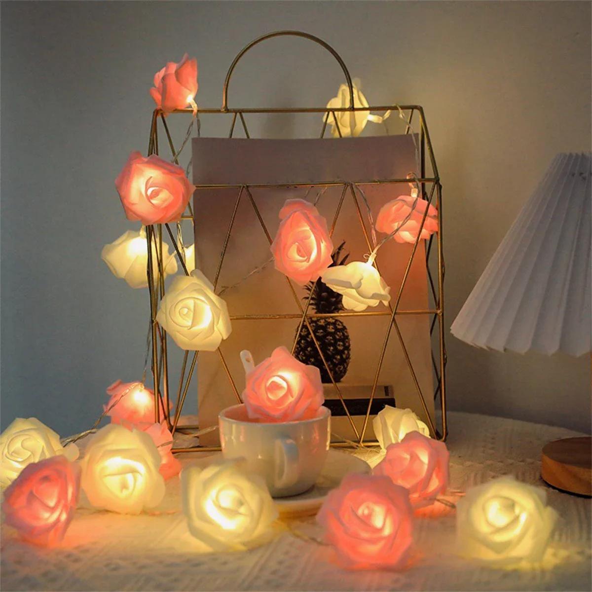 2m 10LED Rose Flowe LED String Lights Garland Wedding Birthday Decor Valentines Day Gift Christmas Tree Decor for Home Outdoor