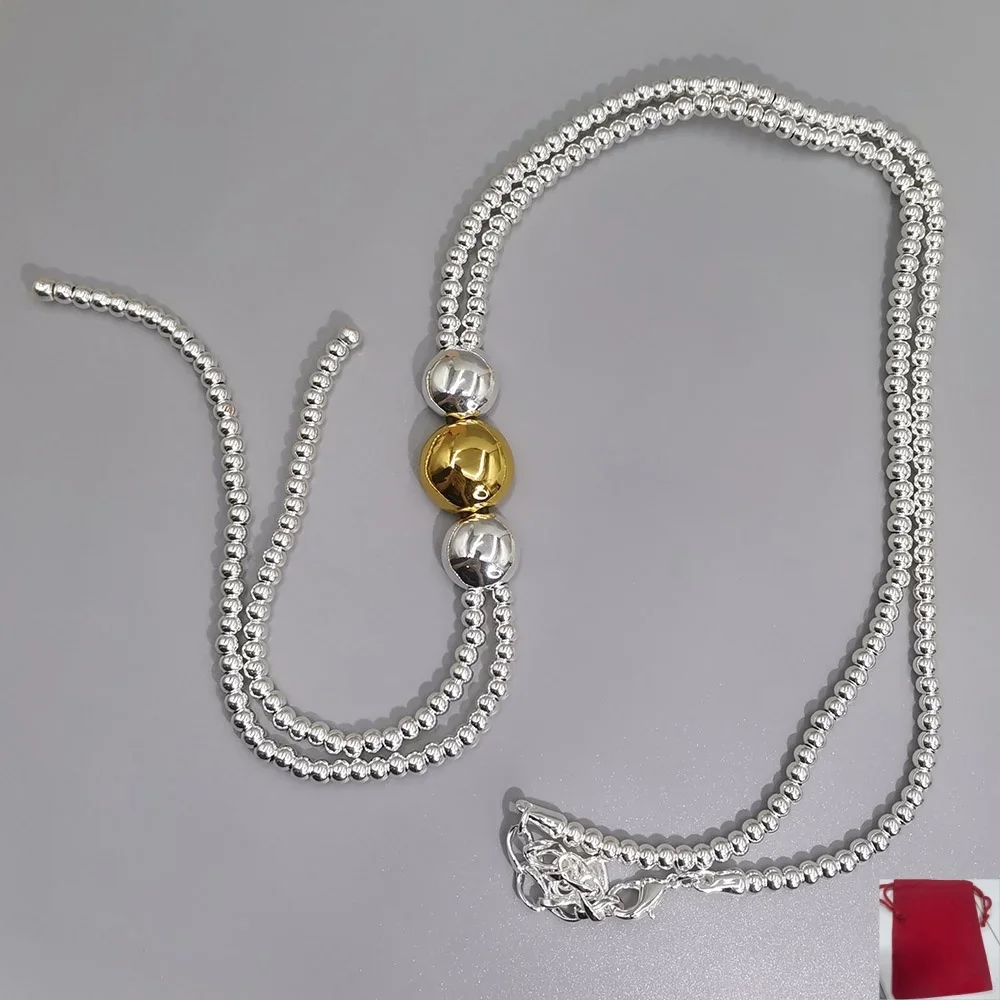 2026 Spain Retro Neutral Style Gold Silver Geometric Beaded Necklace Jewelry Accessories Couple Gift