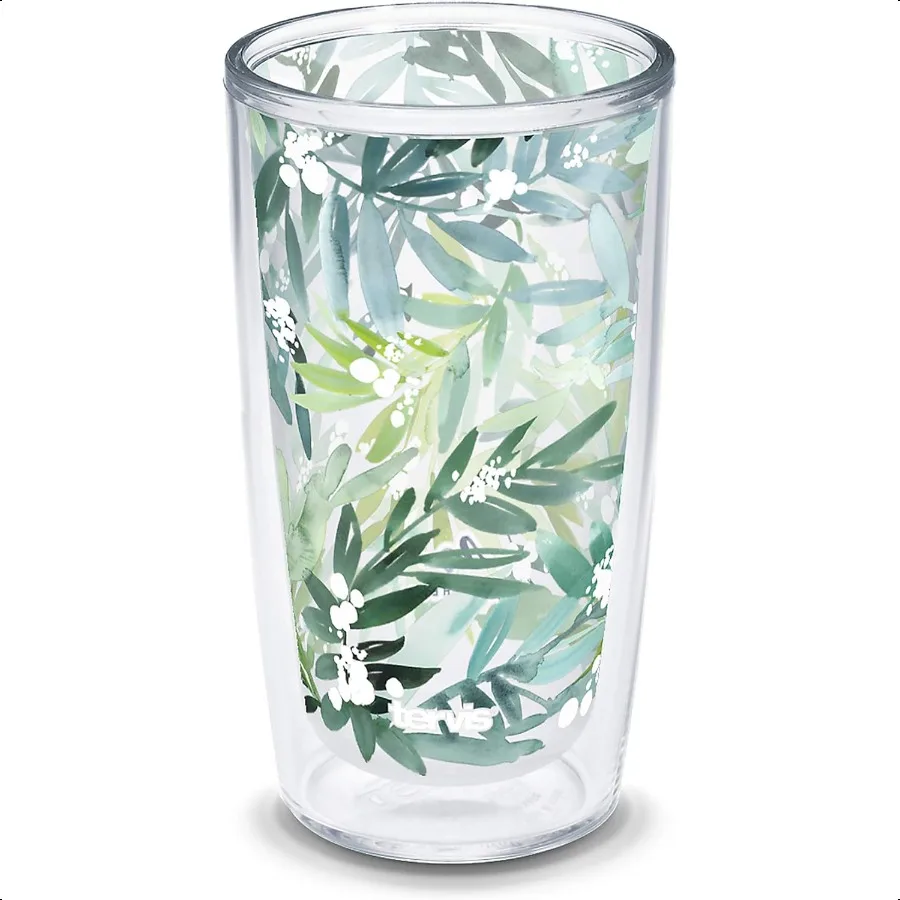 

Yao Cheng Green Crystal Made in USA Double Walled Insulated Tumbler Travel Cup Keeps Drinks Cold Hot 16oz Lush Mimosa