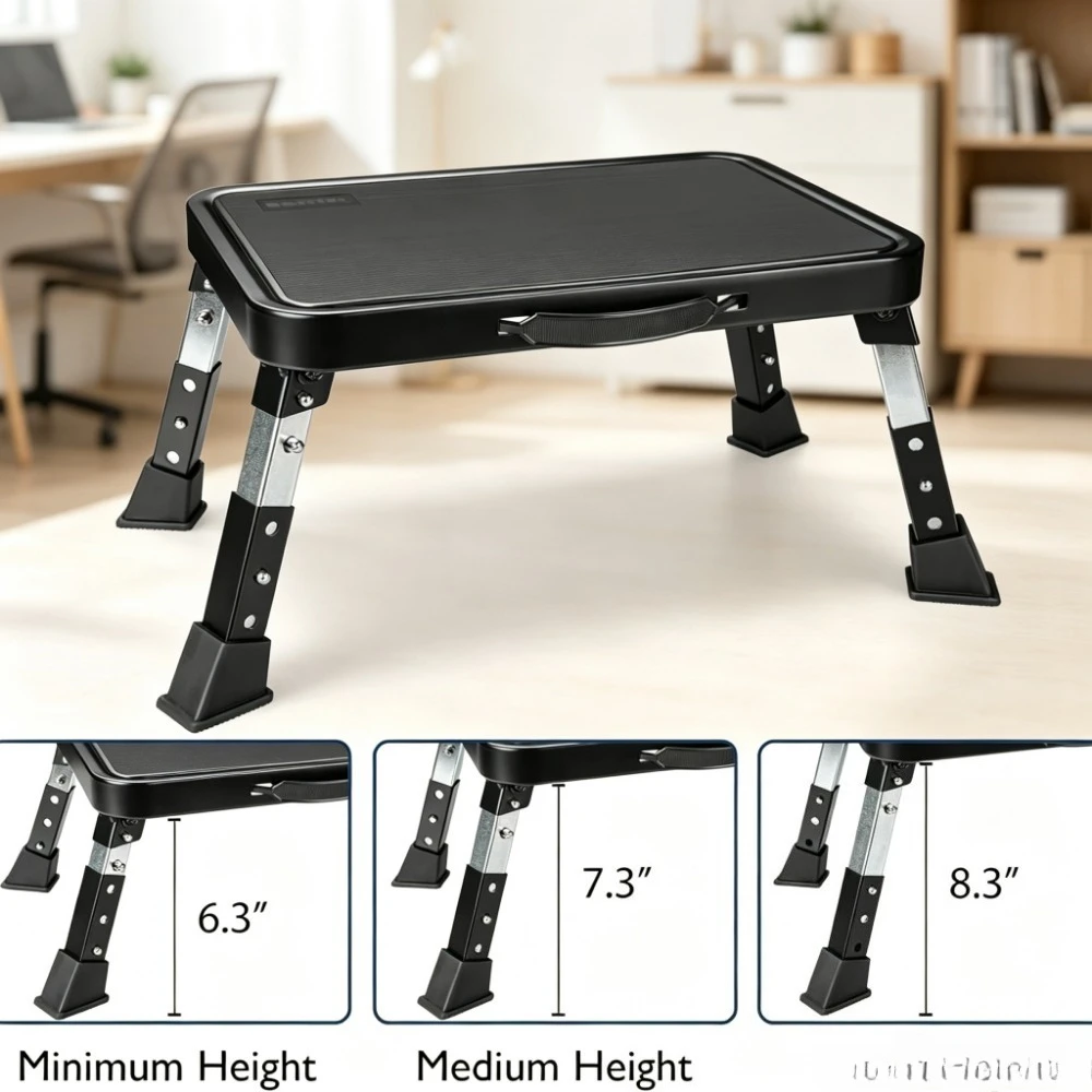 Adjustable Folding Stool Non Slip Step Ladder with Thick Rubber Feet Portable Foldable Chair for Office RV Bathroom Bedroom