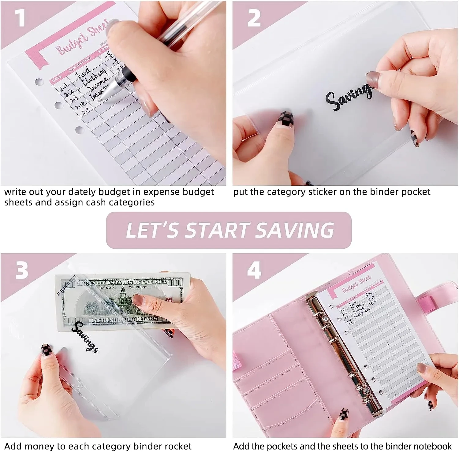 A6 PU Leather Cash Envelope Budget Binder Notebook Cash Envelopes System Set Binder Pockets Money Budget Saving Bill Organizer