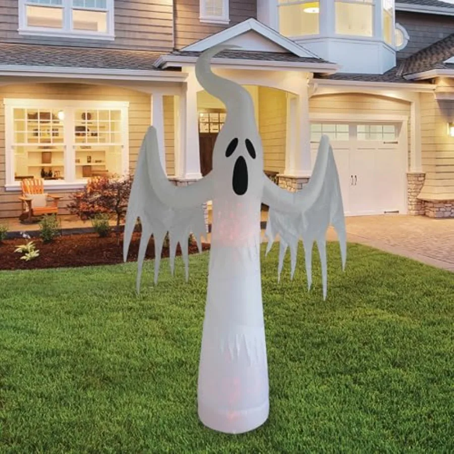 12 ft Giant Inferno Ghost, 1 Inferno Module for outdoor Halloween display, weather-resistant PVC material, fiery orange-red col
