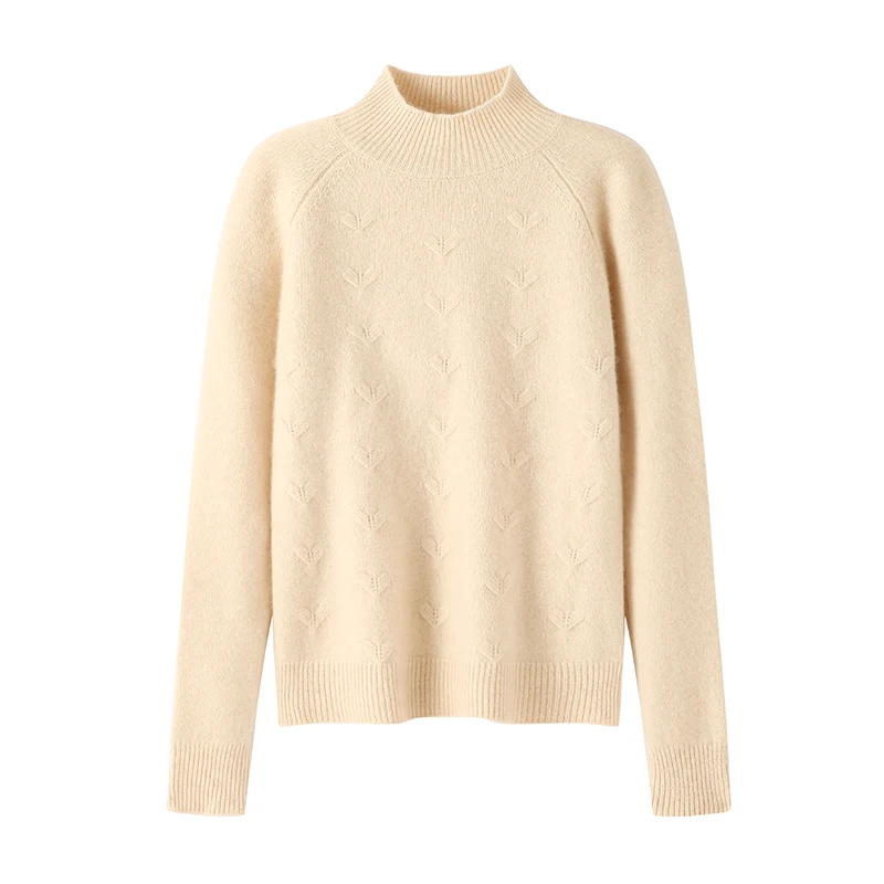 

Pure Cashmere Mock Neck Jacquard Sweater Women's Clothes Fall and Winter Fashion New Pullover Love Jacquard Knit Top