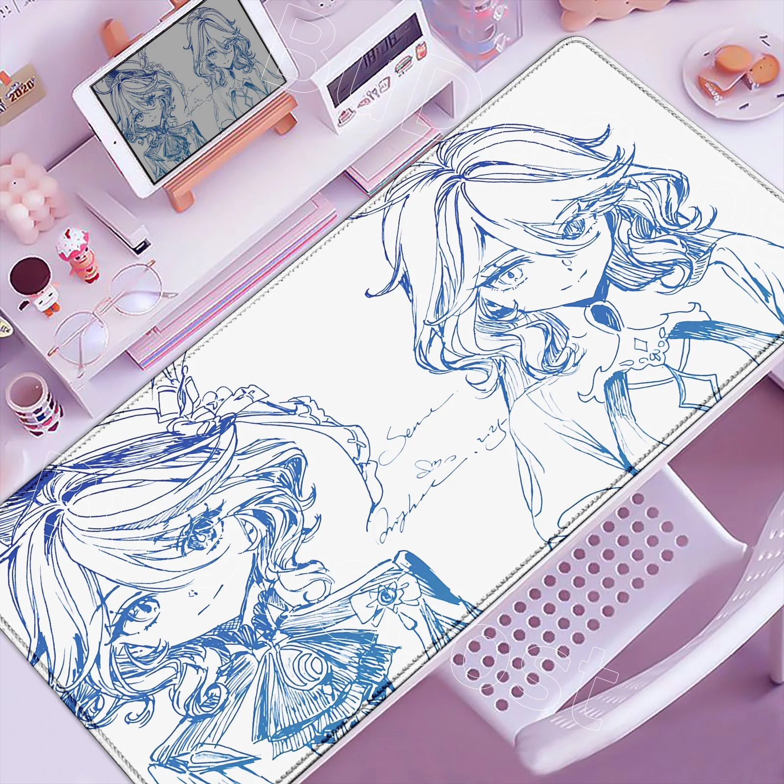 خط الرسم Genshin تأثير Furina Focalors ماوس الفن تصميم الكمبيوتر المحمول ألعاب الفئران حصيرة عدم الانزلاق المطاط ماوس الوسادة XXL حصيرة مكتبية