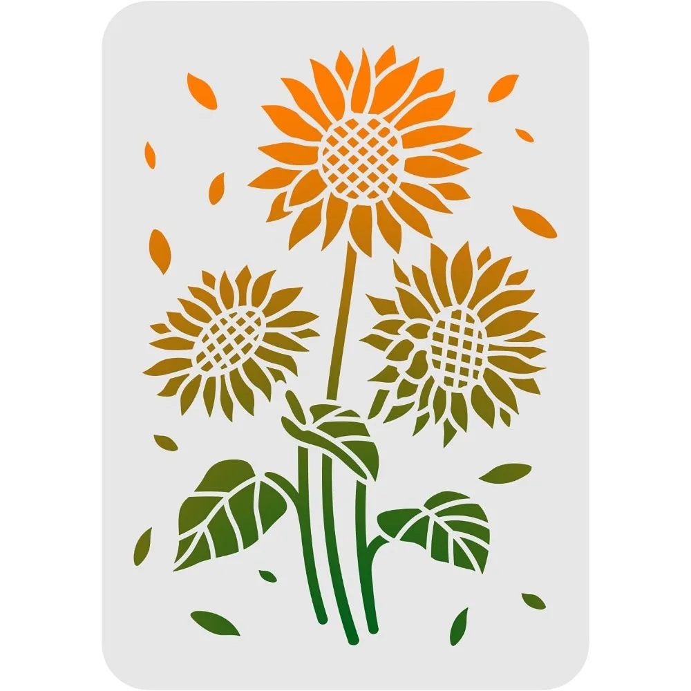 

Three Sunflowers Stencil Template 11.6x8.3 inch Plastic Flower Drawing Painting Stencil Rectangle Reusable Stencil for Painting