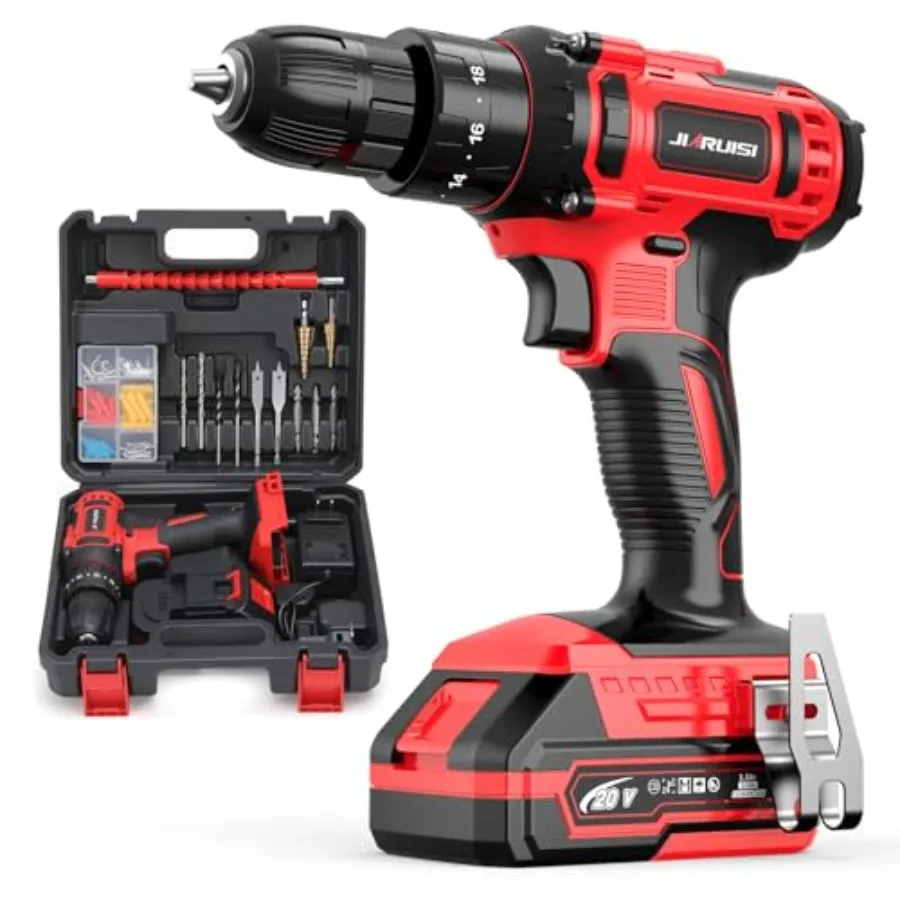 

20V Cordl Drill, Electric Power Drill Set with Battery Charger and Carrying Case, 3/8 Keyl Chuck, 2 Variable Speed, 18+3 Torque
