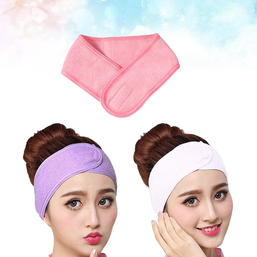 3Pcs Facial Spa Headband Cloth Makeup Wrap Stretch Adjustable Tape White Purple Pink Soft Elastic for Shower Face Cleaning