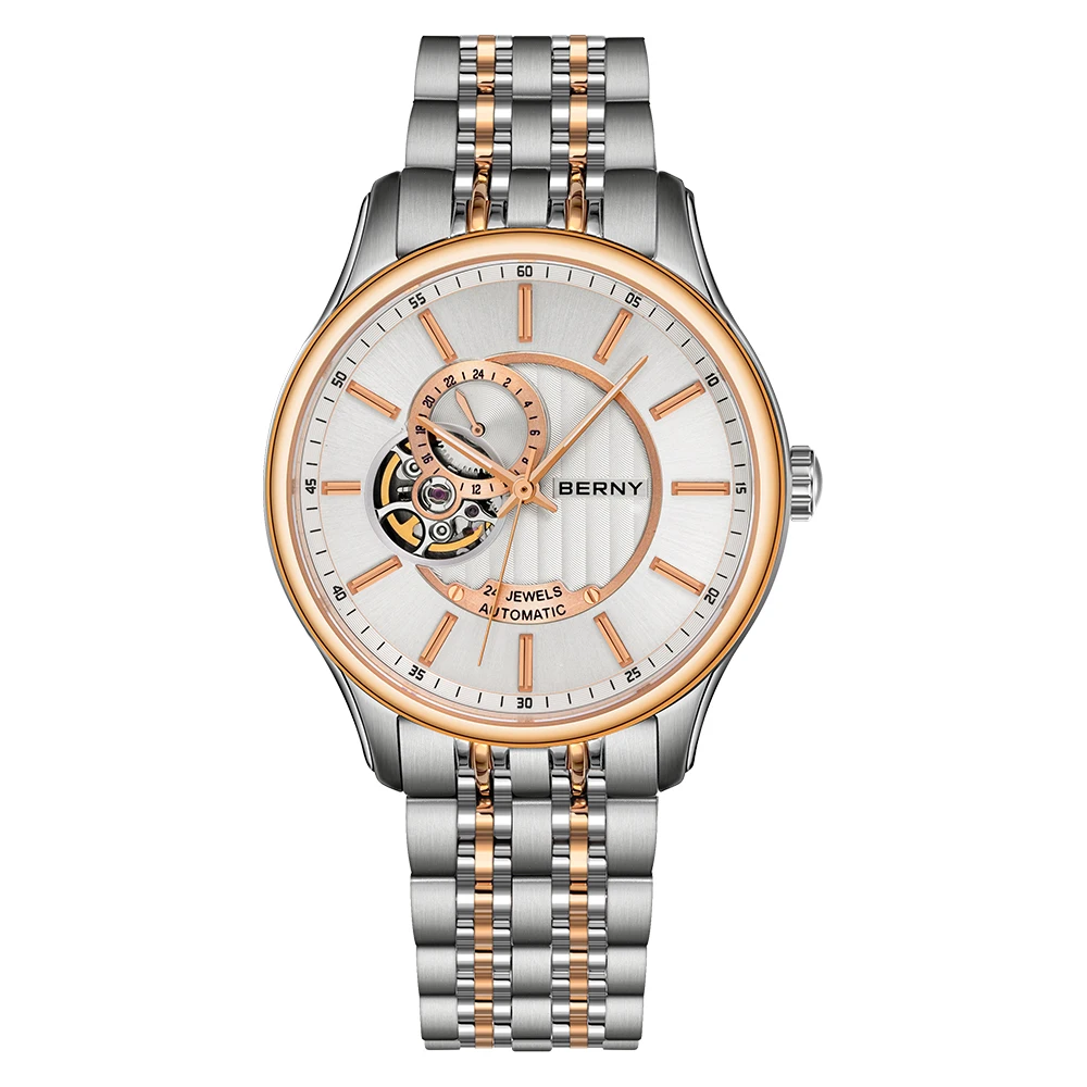 BERNY Automatische Herrenuhr Voll Edelstahl Mechanische Armbanduhr High-end-Luxus Mann Uhren NH39 Perspektive Saphir