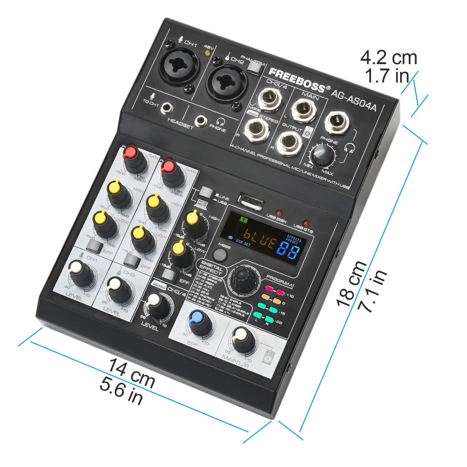FREEBOSS AG-AS04A-B 4 canali 88 DSP Effects Mixing Console Smart Phone Computer Bluetooth USB Record Play Mixer Audio