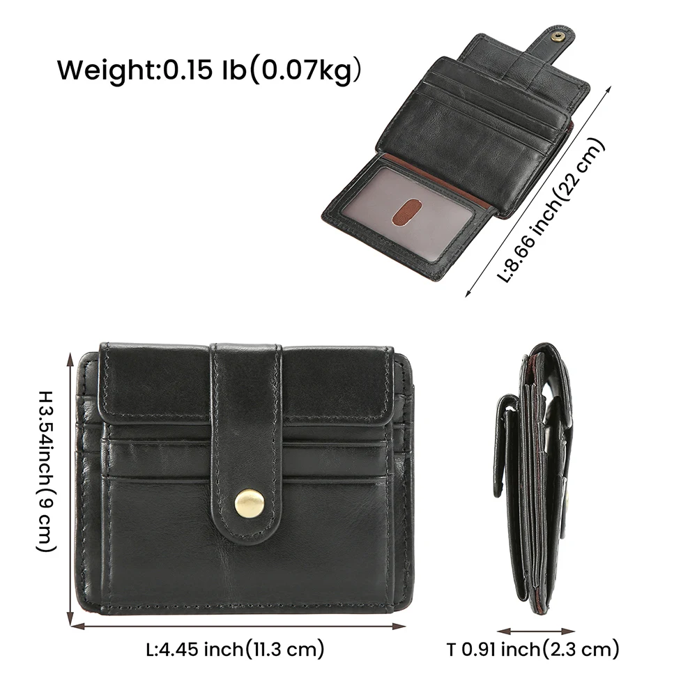 Top Grain Genuine Leather Coin Purse Men Snap Button Wallet Card Holder Cash Coin Pocket Small Wallet Tan Black