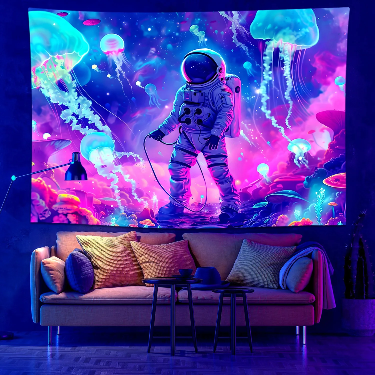 VIKAMA Neon DJ Space Blacklight Tapestry Wall Hanging, 6 Assorted Designs, Wall Decor for Bedroom Living Room