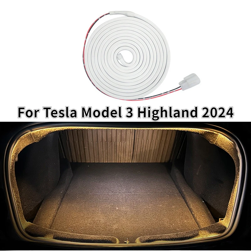 For Tesla Model 3 Highland 2024 Trunk LED Light Strip Front Rear Atmosphere Light Brighten 3500K 8000K Decorative Accessories