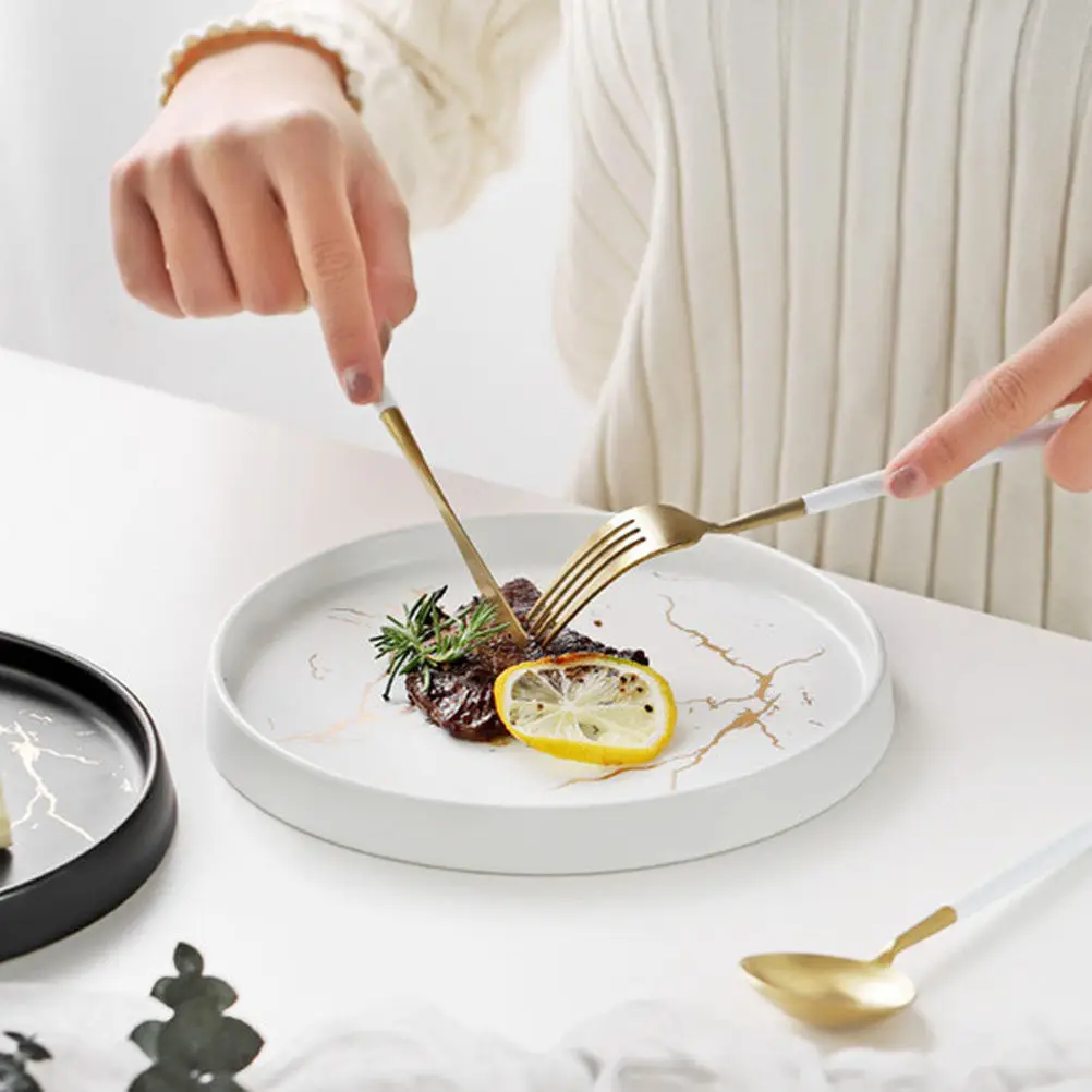 Marbling Ceramic Dinner Plate Nordic Simple Round Ceramic Tray Multifunctional Food Holder Dessert Cake Sushi Serving Platter