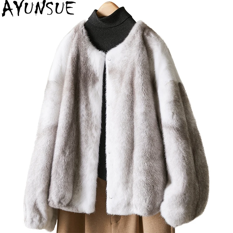 AYUNSUE Giacca invernale in pelliccia di visone naturale Donna Girocollo Giacche in vera pelliccia per abbigliamento donna Visone intero di alta qualità Шуба Ж Dön......