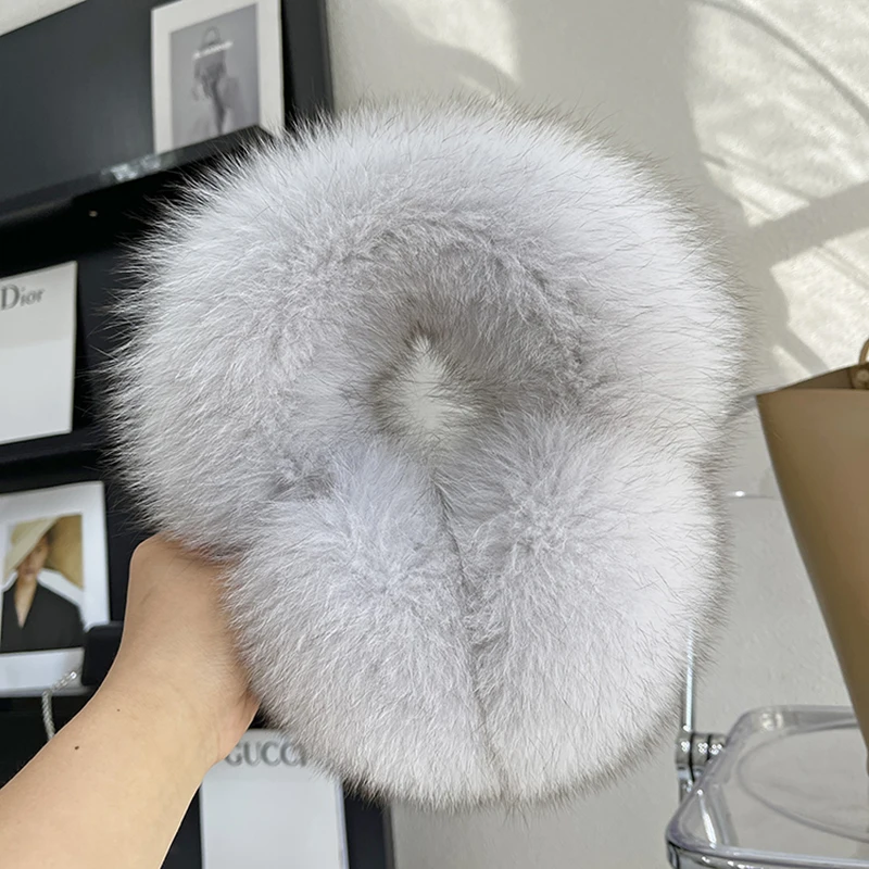 Winter Natural Real Fox Fur Earmuffs Plush Warm Decorate Women Cute Solid Ear Warmer Headphones Neck Warm Bib Scarf