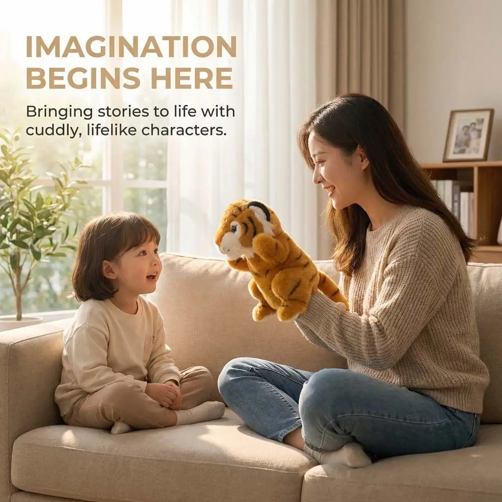 

Storytelling Animal Tiger Hand Puppet Soft Early Education Hand Finger Story Puppet 20cm Simulation Stuffed Plush Tiger Toys