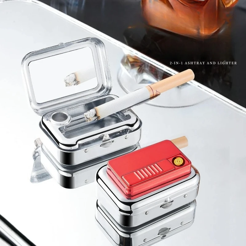New Multifunctional Cigarette Case Charging Tungsten Wire Lighter Mini Portable Ashtray Cigarette Accessories Men's Gift
