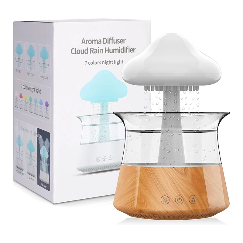 Humidificador de aire eléctrico de nube de lluvia, difusor de Aroma de 300ml, gotas de agua de lluvia Zen, humidificador de luz nocturna colorida para regalo para el hogar