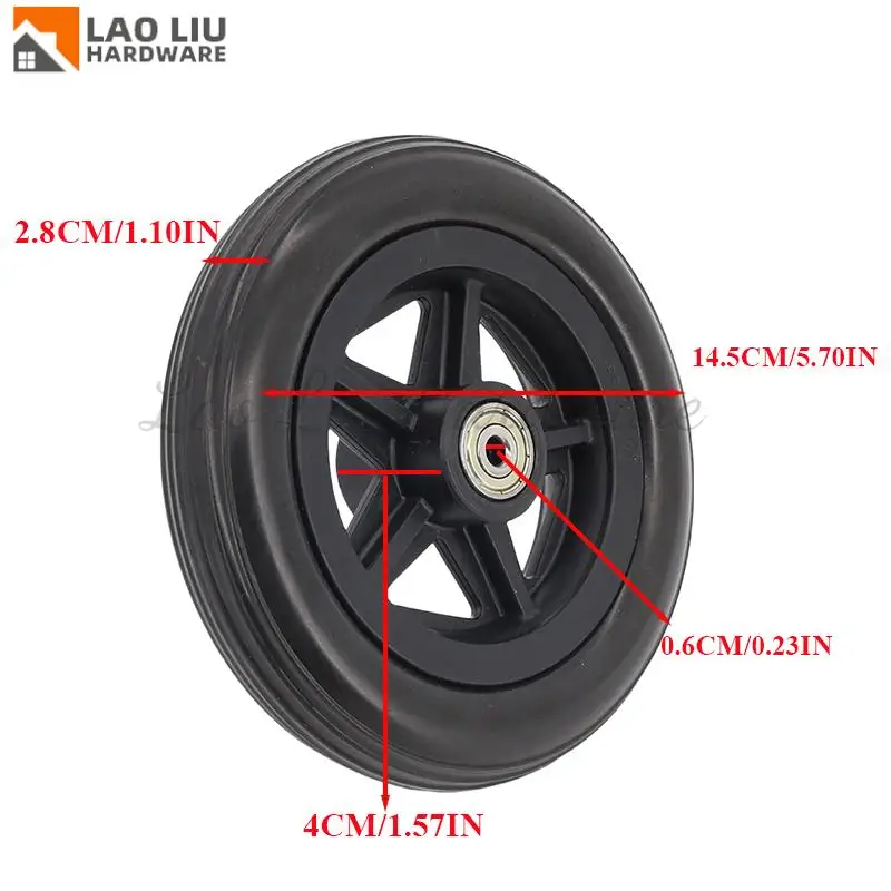 Ruota in PU da 6 pollici nero grigioRuote in gomma liscia flessibile per carichi pesanti Ruota anteriore Ruota solida Sostituzione sedia a rotelle