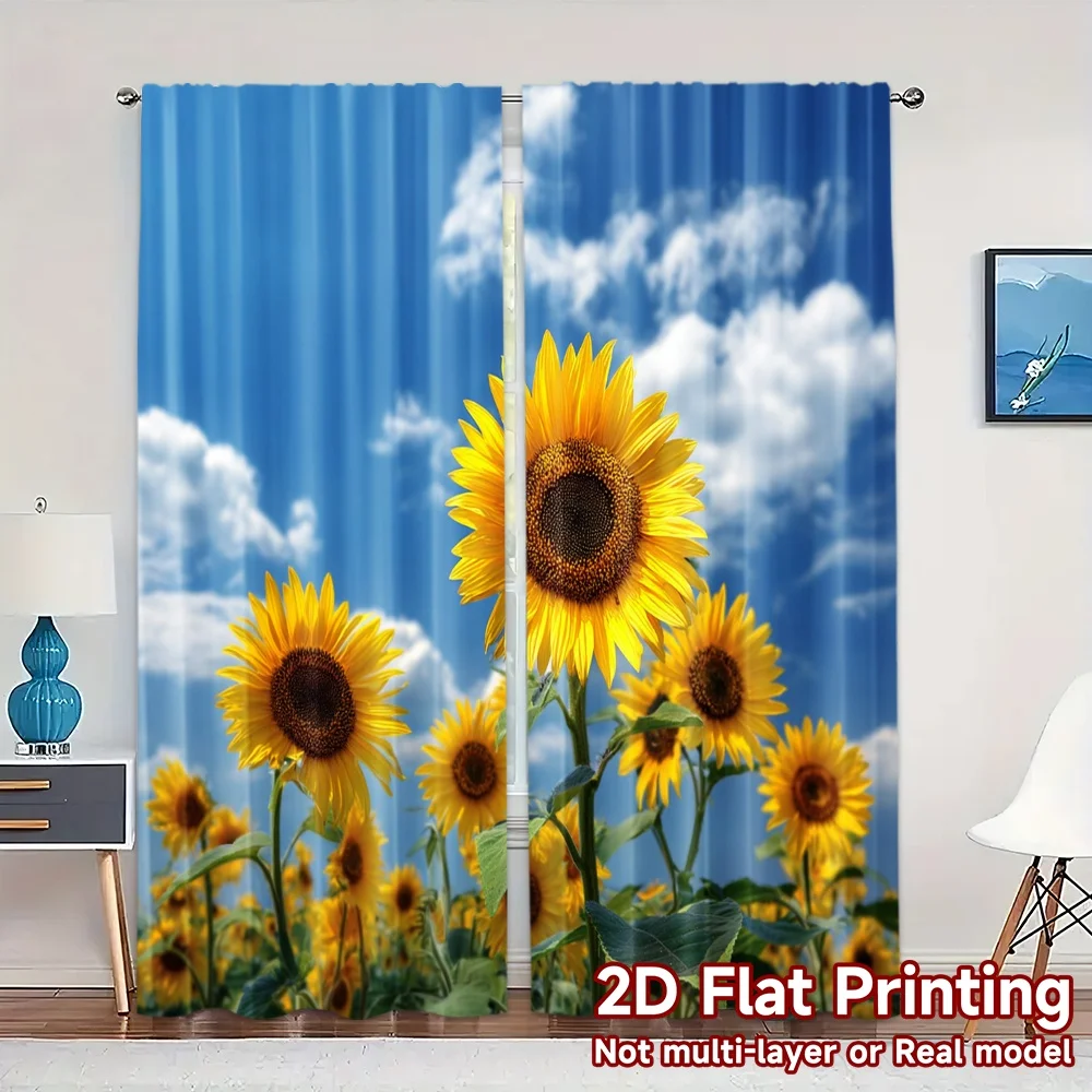 2pcs, 2D FLAT PRINTING Curtains (Without Rod) Sunflower Bliss Modern Curtain Fabric Versatile Polyester Fabric Curtains Outdoor