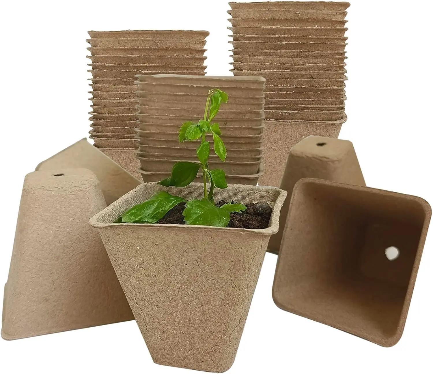 

18PCS Biodegradable Pulp Seedling Starter Pots, Square Shape, Natural Brown for Gardening & Lawn Care Container Accessories Nurs