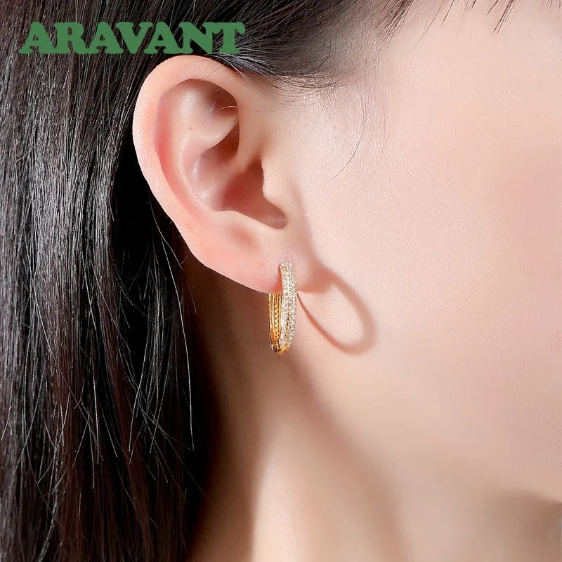 ARAVANT 925 Silber Roségold U-förmiger Zirkon-Creolen-Ohrring für Frauen, Hochzeit, Party, europäischer Schmuck – Detail 4