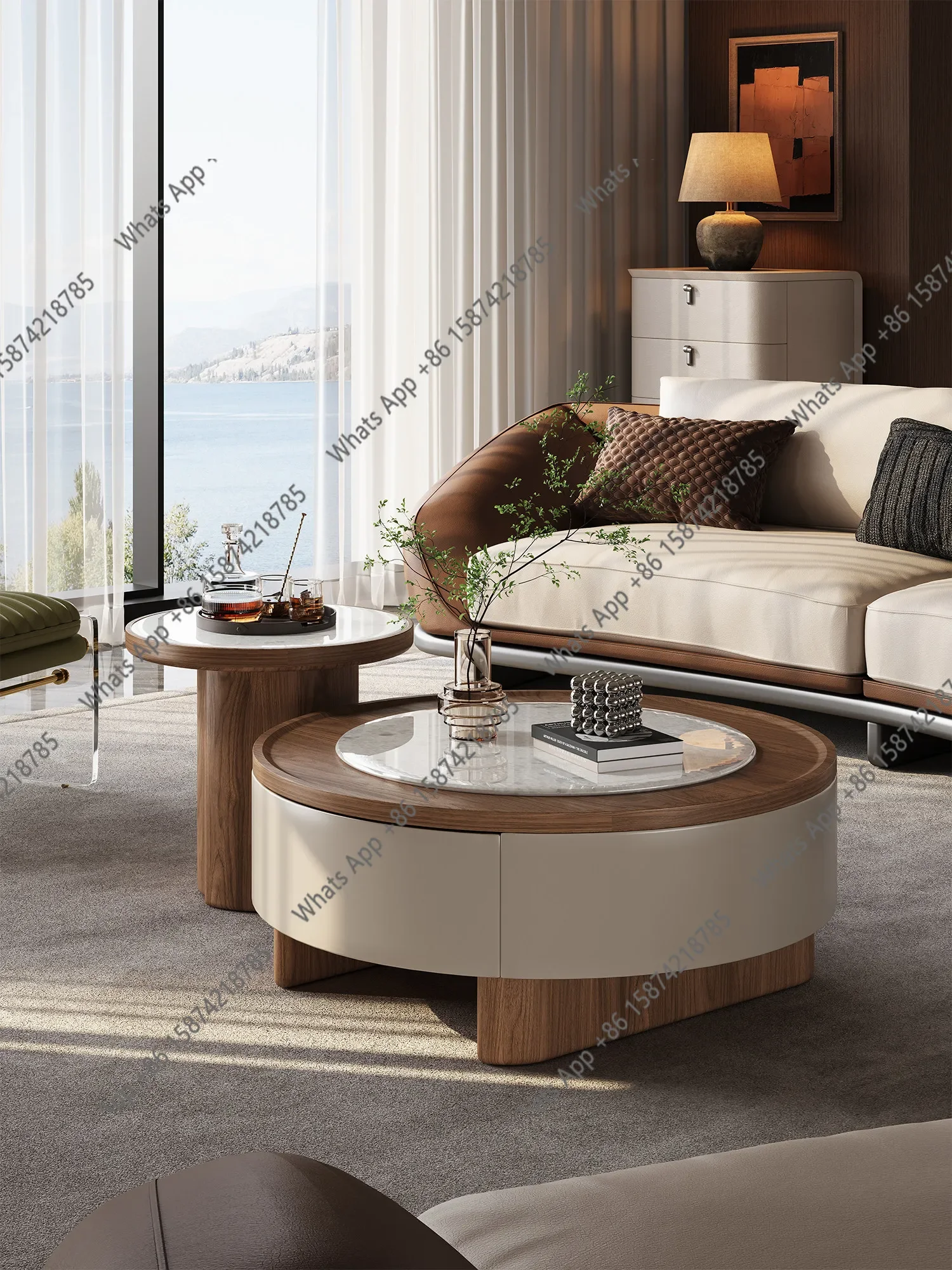 Italian Light Luxury Round Edge Table Coffee Table Combination Living Room Home Creative High-end Small Tea Table X