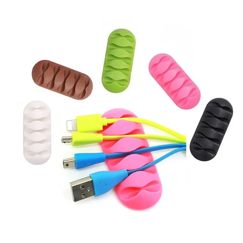

5 slot Strip Silicone Holder Desktop phone Earphone clip Charger Organizer Management Wire Cord fixer Cable Winder