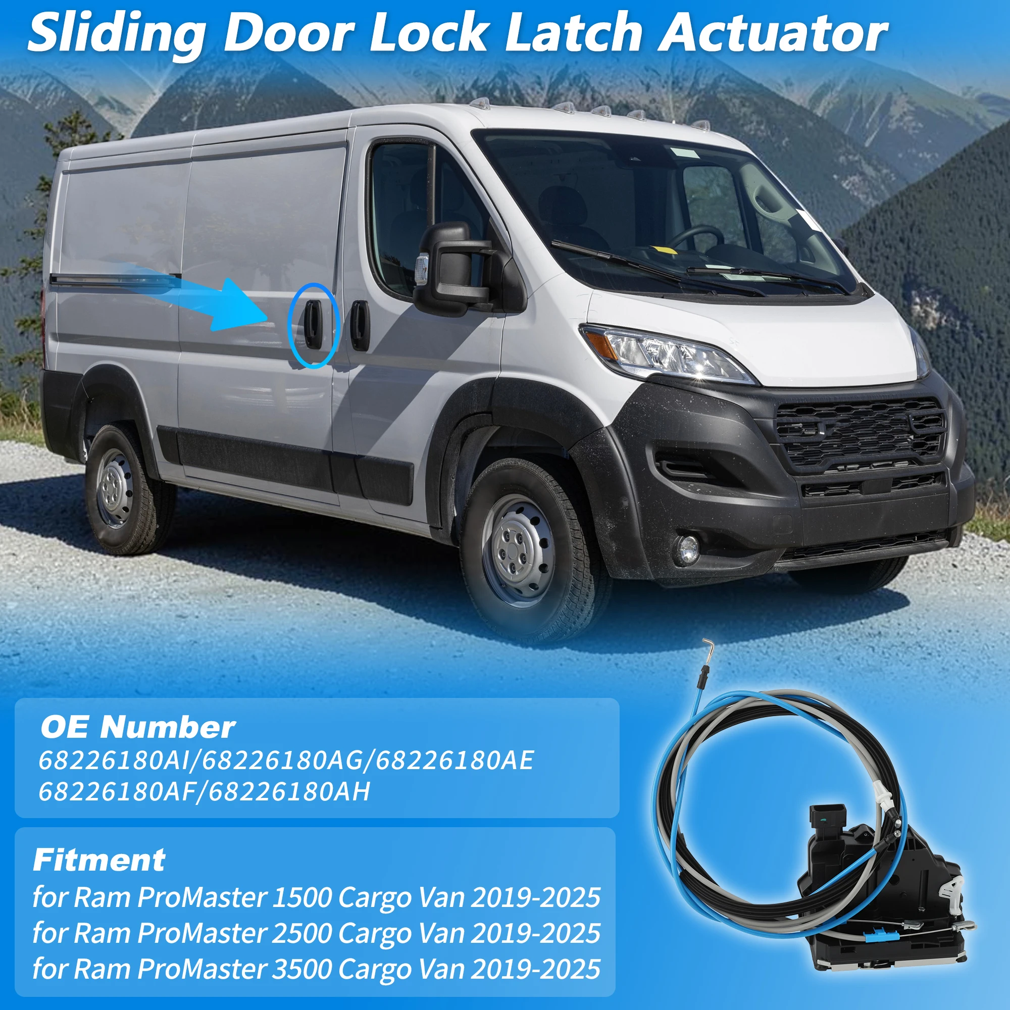 UXCELL Right Sliding Door Lock Actuator for Ram ProMaster 1500 2500 19-25 68226180AI
