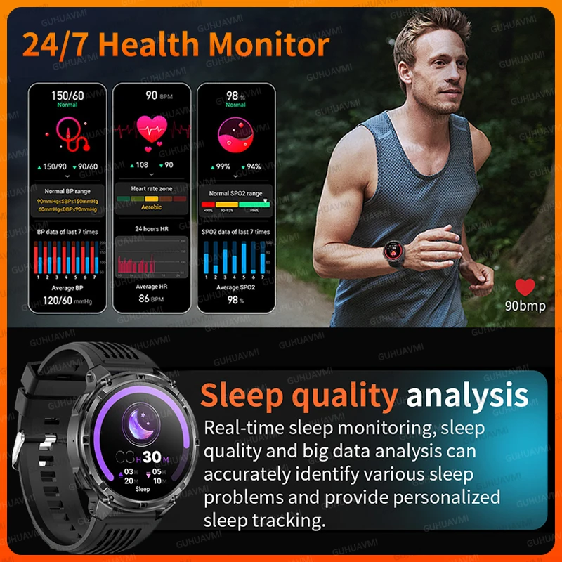 Ao ar livre militar 1100mah bateria ultra durável relógio inteligente lanterna bluetooth chamada 5atm à prova dwaterproof água esportes fitness relógio inteligente