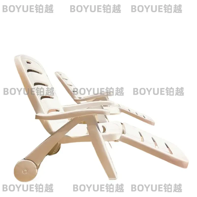 Thickened Plastic Foldable Lounge Chair for Outdoor Beach Pool Courtyard Hotel Bathroom Deck Recliner Bed  Day Rest