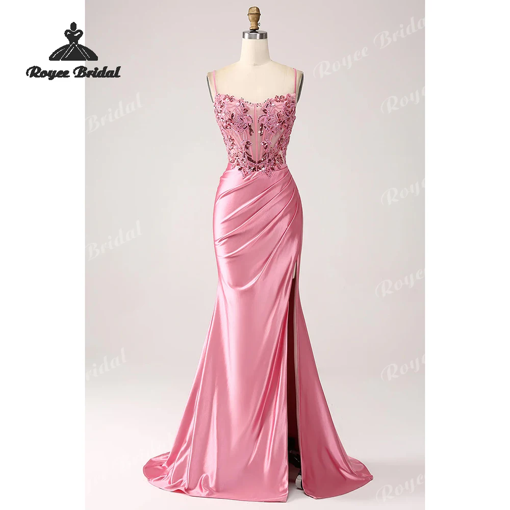 Vestidos de fiesta de sirena con lentejuelas y aberturas 2026, con tirantes finos y cuentas, vestidos de noche formales personalizados, elegantes vestidos de fiesta