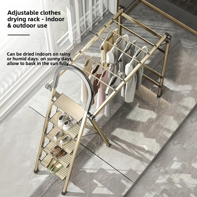 A Frame Aluminum Alloy Household Ladder Household Telescopic Kentai Multifunctional Home Clothes Drying Rack Ladder Foldable