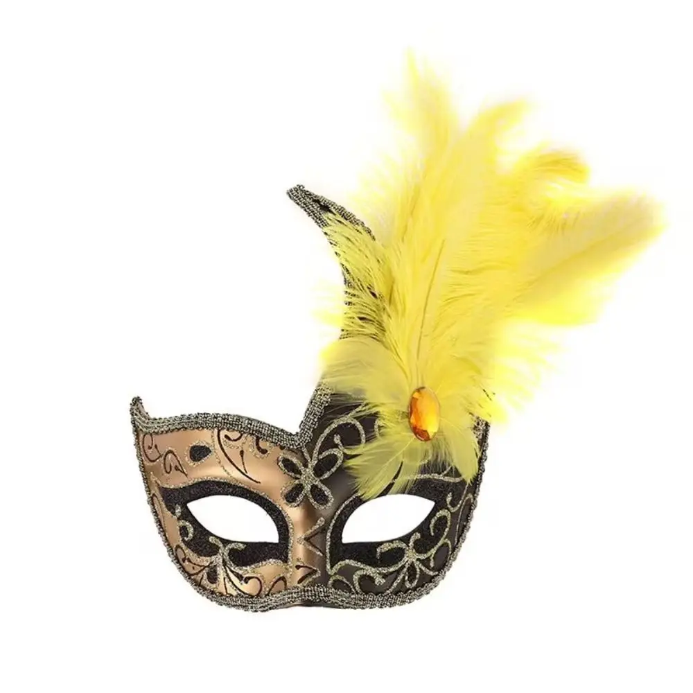Creative Rhinestone Half-Face Lace Mask Multicolor Seductive Style Feather Mask Cosplay Masquerade Masquerade Ball Mask Ladies